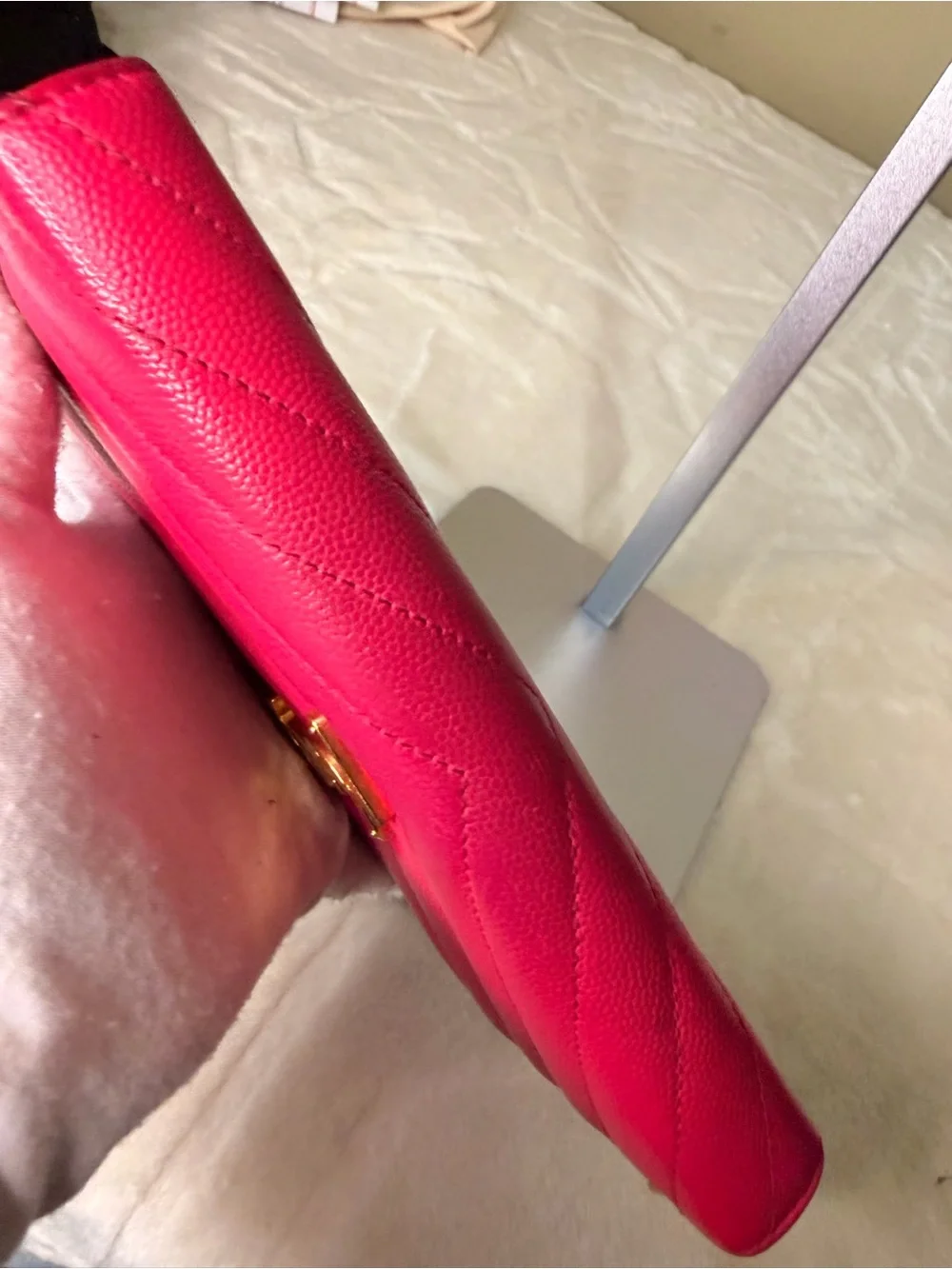 Saint Laurent Hot Pink Quilted Leather zipper Wallet with Gold YSL - Picture 9 of 17